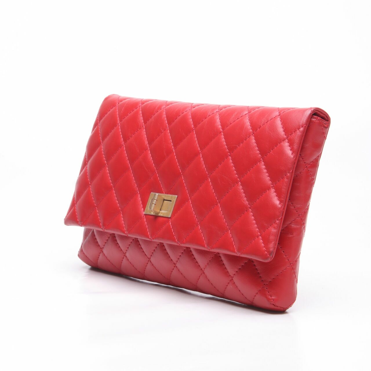 Chanel Red #26 Crincled Calfskin Quilted Clutch 