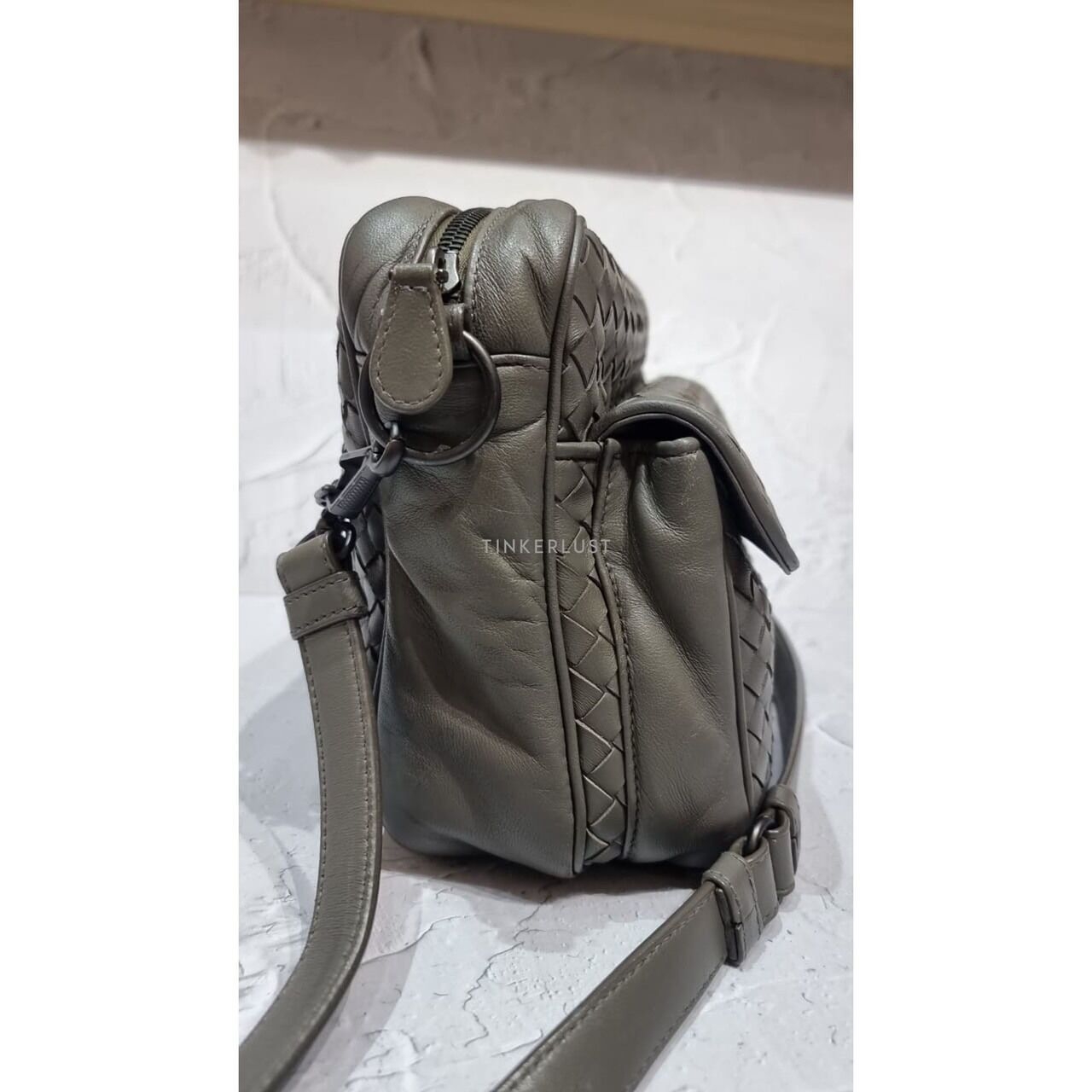 Bottega Veneta Etoupe Intrecciato Messenger Shoulder Bag