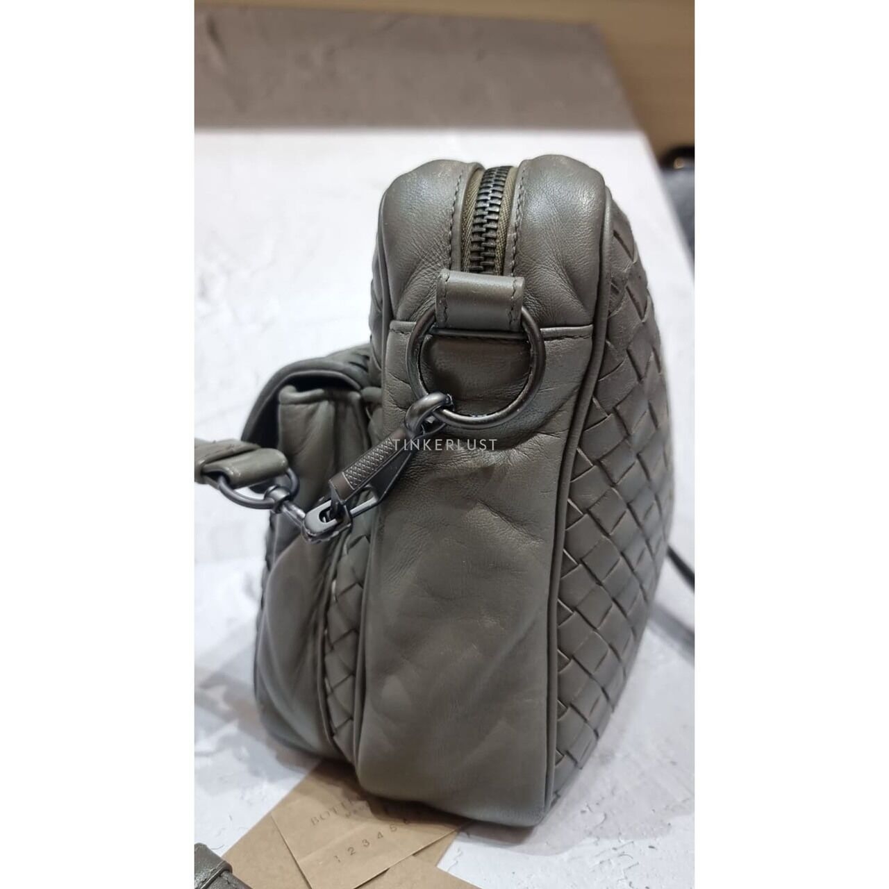 Bottega Veneta Etoupe Intrecciato Messenger Shoulder Bag