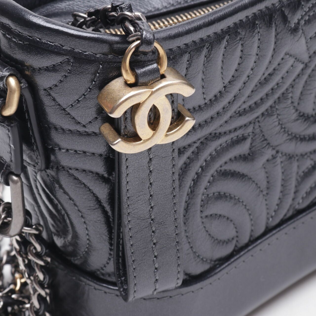 Chanel Gabrielle Small Black Flower Quilted #28 Shoulder Bag