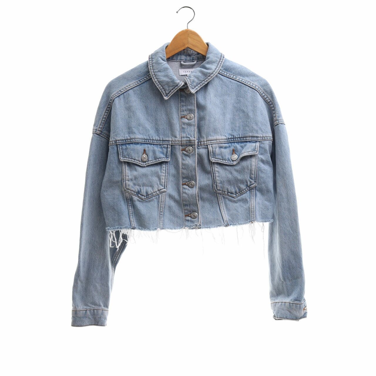 Topshop Blue Crop Denim Jacket