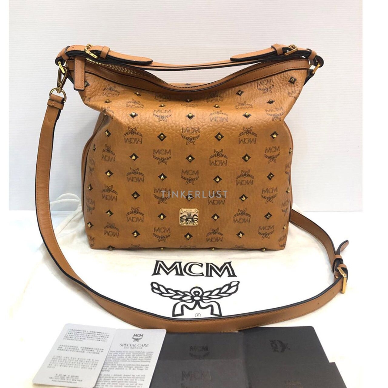 MCM Visetos Studded Klara Hobo Brown Satchel