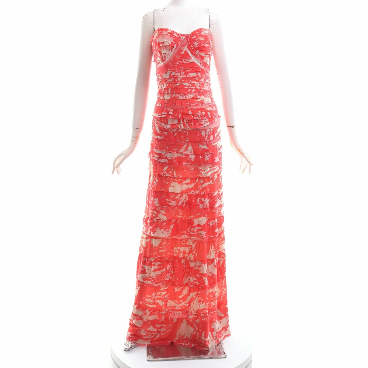 BCBG Max Azria Peach & Cream Ruffle Tube Long Dress