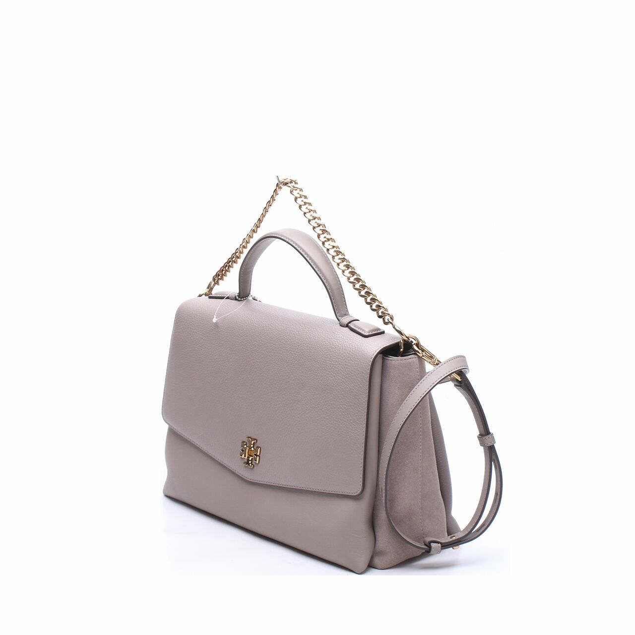 Tory Burch Kira Mixed-Materials Large Top-Handle Gray Heron Satchel Bag