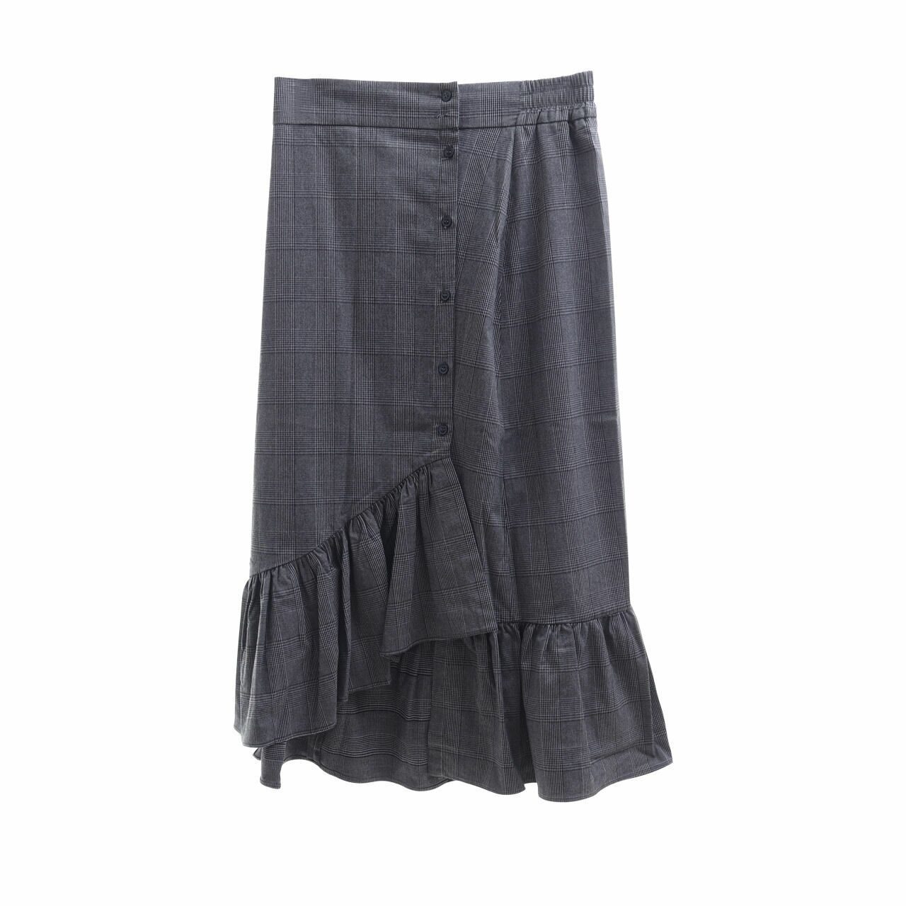 Zara Grey Plaid Midi Skirt