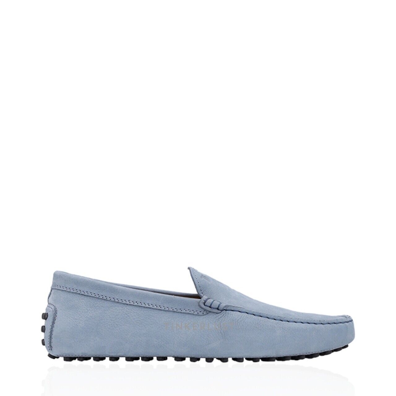 Tod's Men Gommino Driving Shoes in Light Blue Nubuck with Stamped Monogram