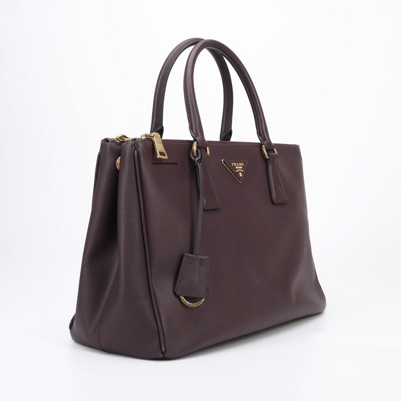 Prada Burgundy Saffiano Lux Leather Large Double Zip Tote Satchel