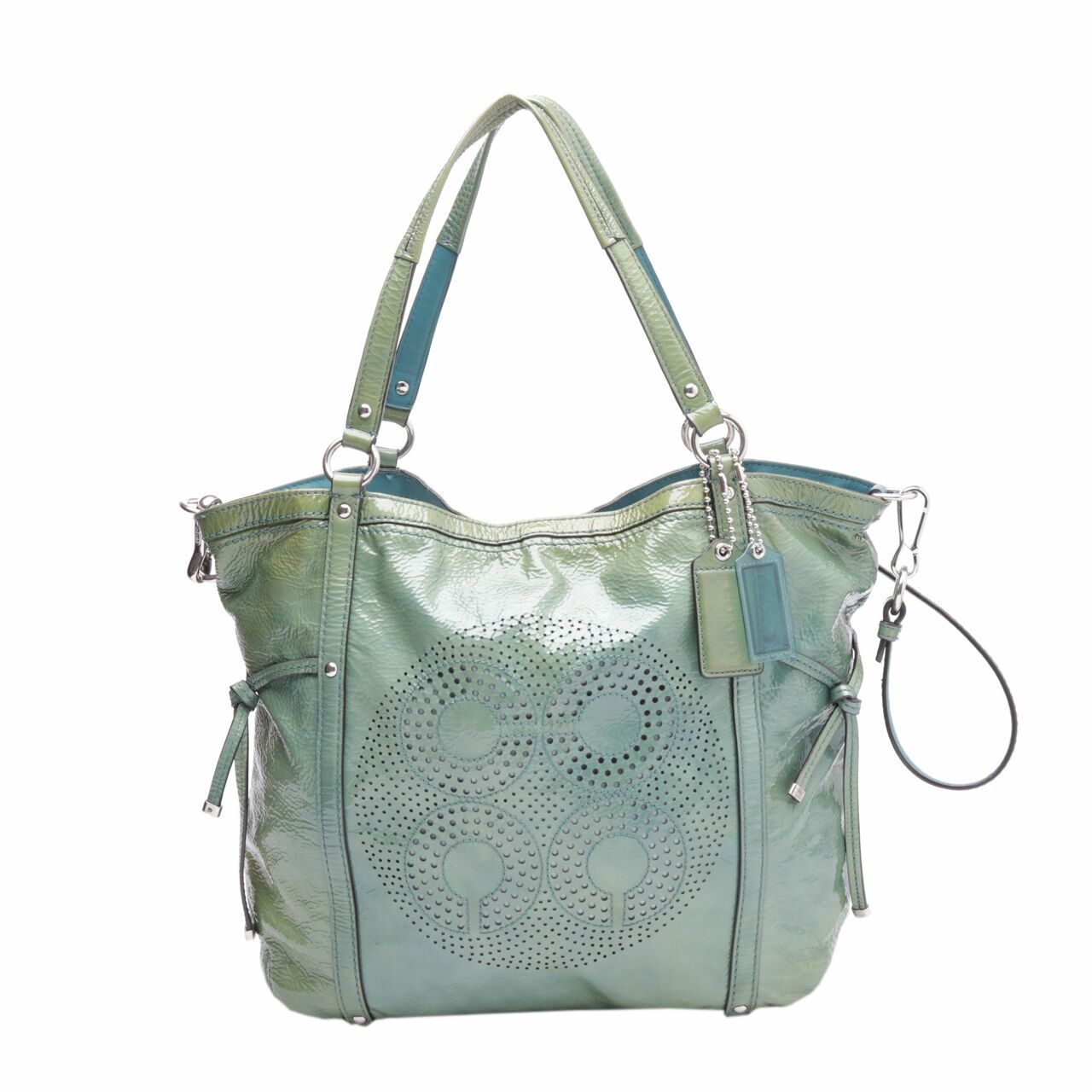 Coach Audrey Andie Cinched Green Patent Leather Tote Handbag