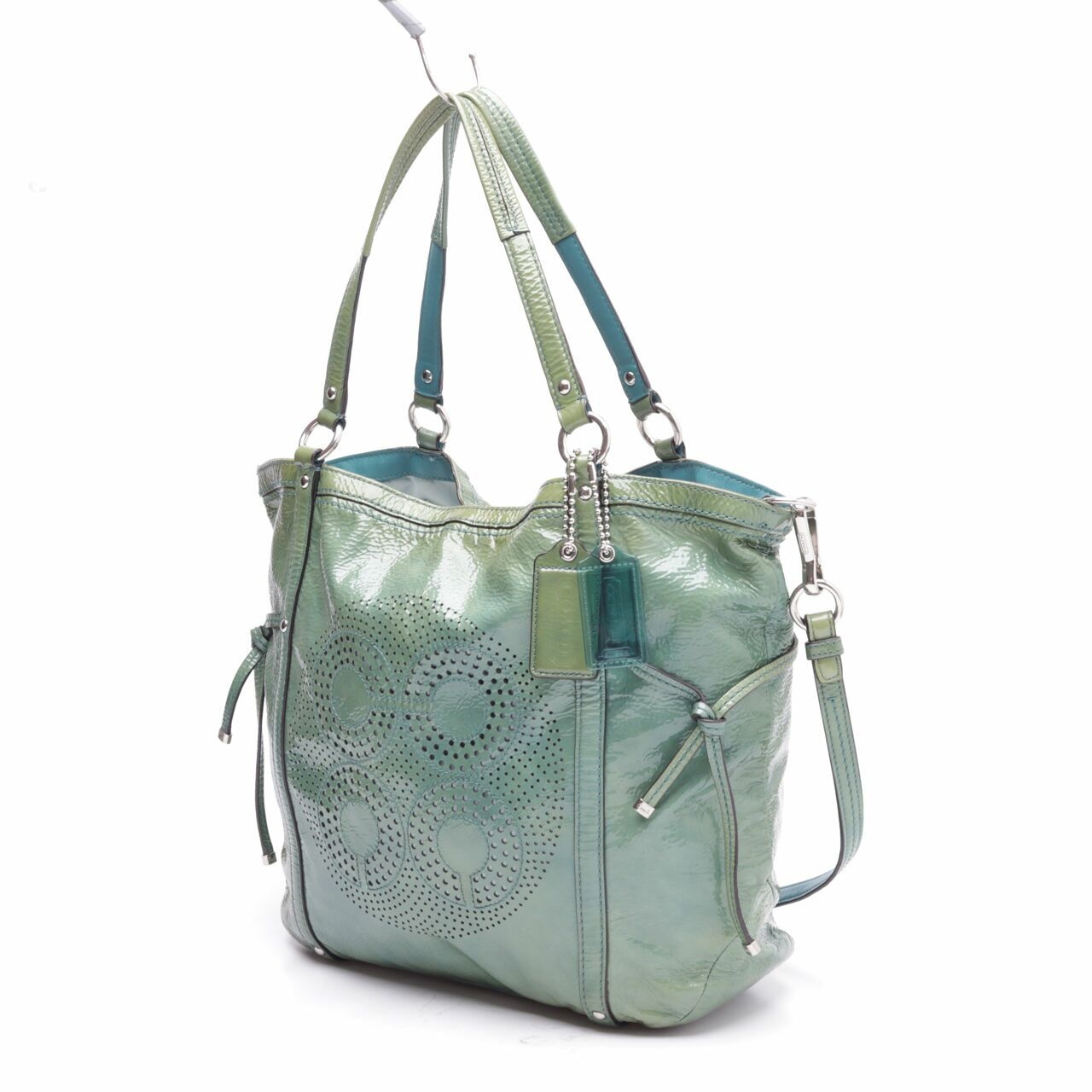 Coach Audrey Andie Cinched Green Patent Leather Tote Handbag