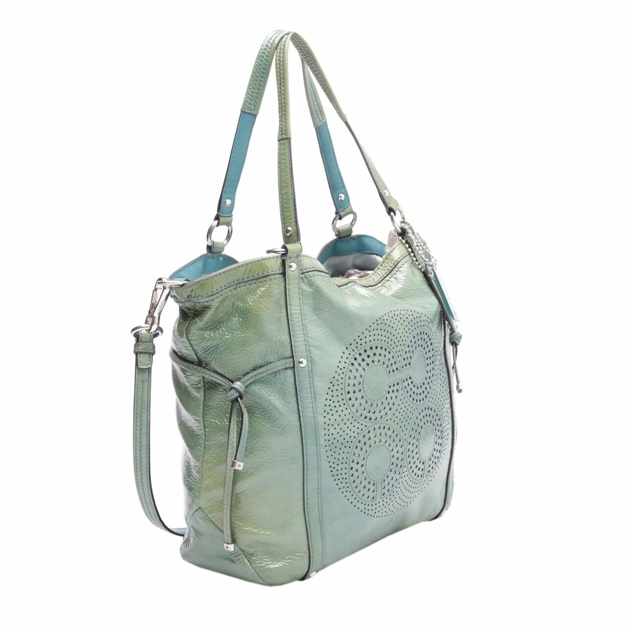 Coach Audrey Andie Cinched Green Patent Leather Tote Handbag