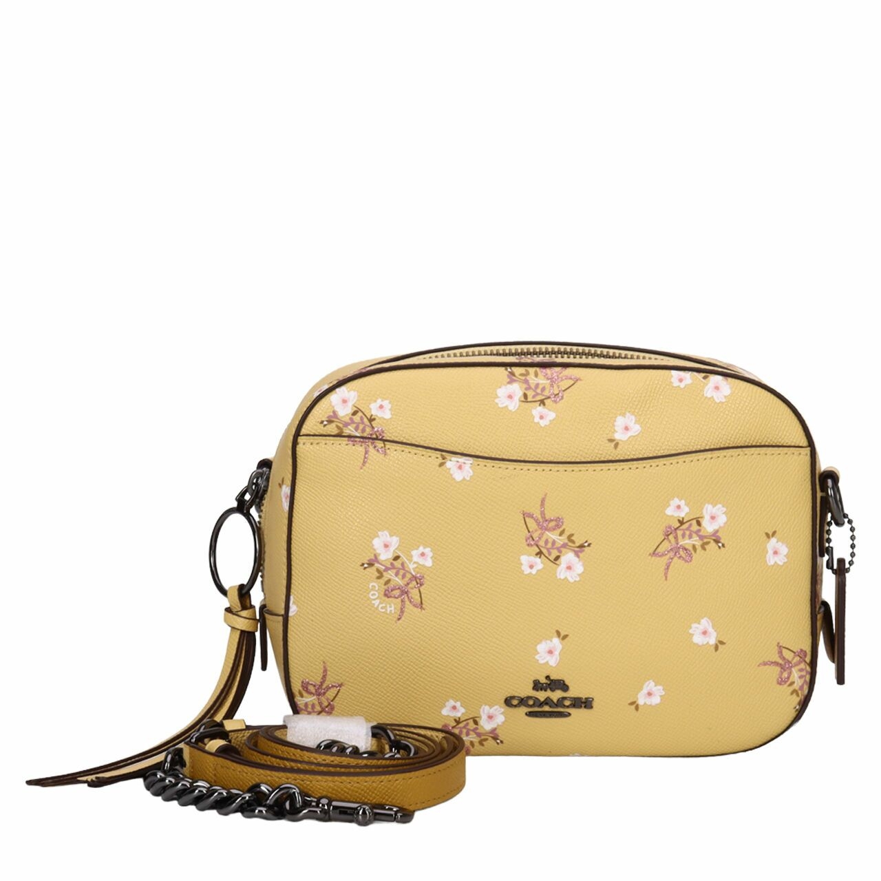 Coach Floral Bow Print Yellow Camera Sling Bag