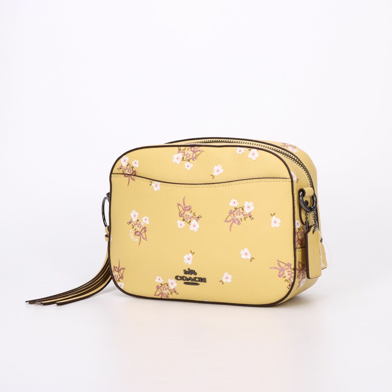 Coach Floral Bow Print Yellow Camera Sling Bag