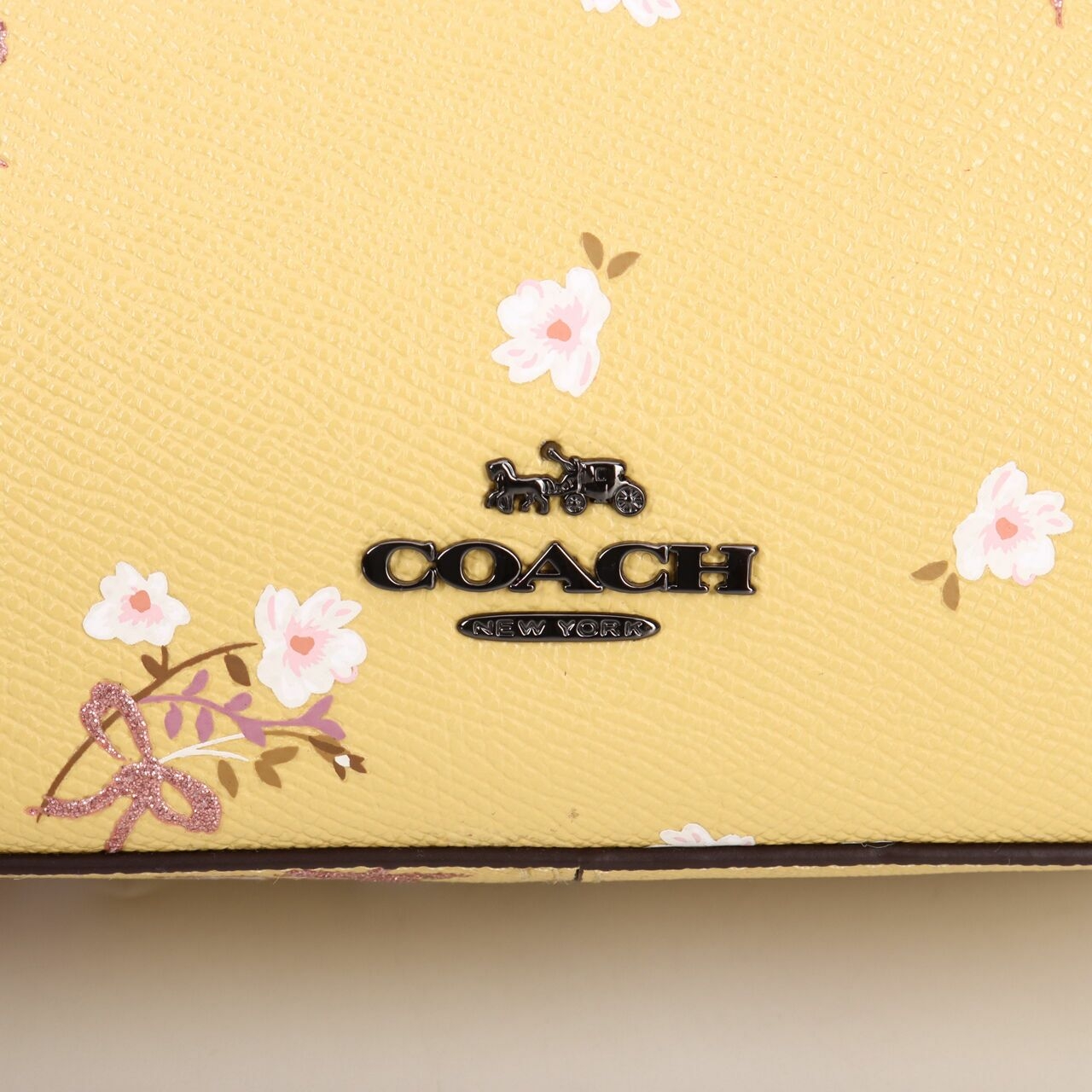 Coach Floral Bow Print Yellow Camera Sling Bag