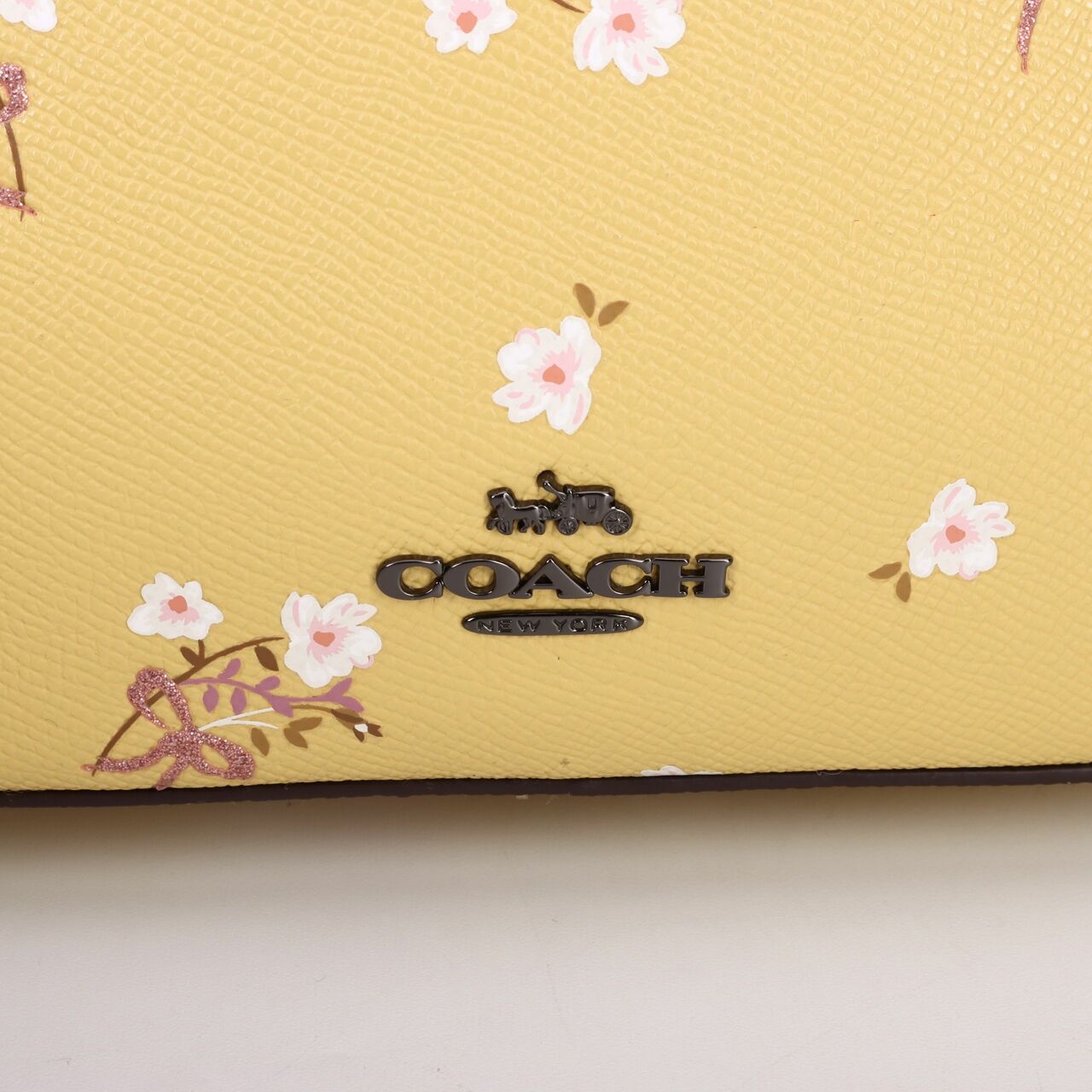 Coach Floral Bow Print Yellow Camera Sling Bag