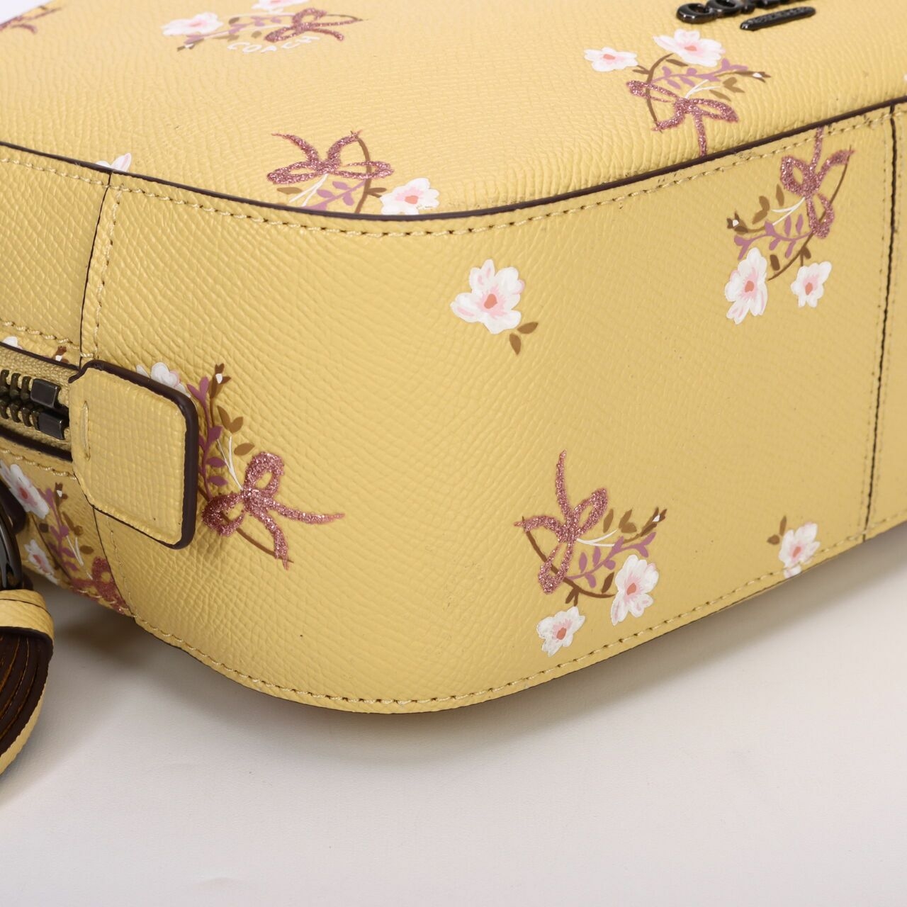 Coach Floral Bow Print Yellow Camera Sling Bag