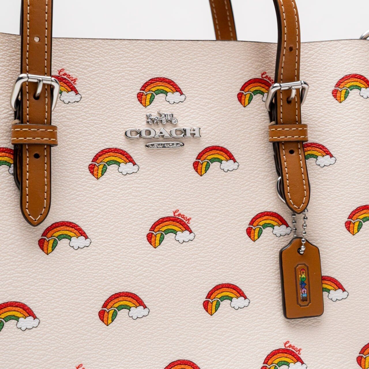 Coach Mollie Tote 25 With Rainbow Print Chalk/Multi