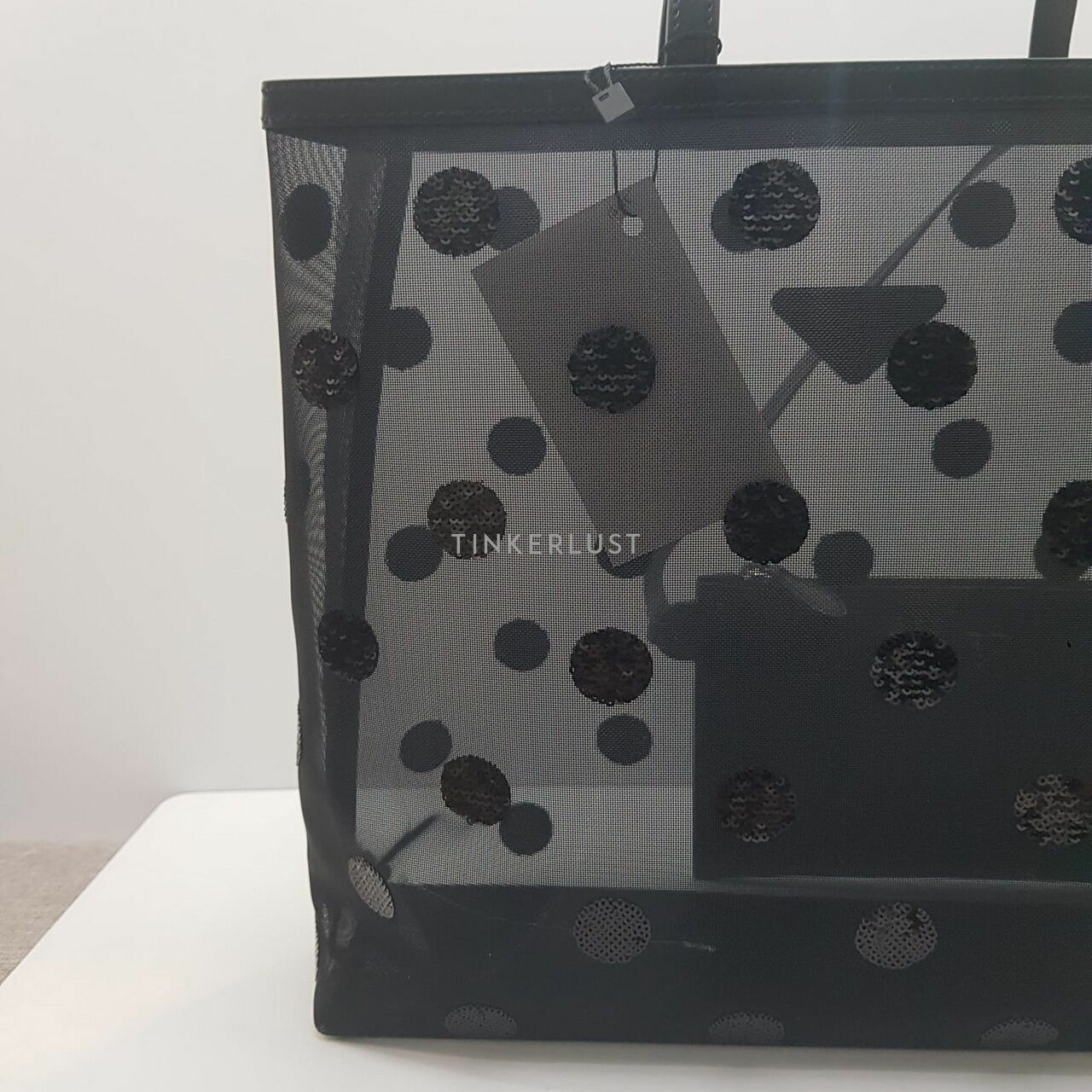 Prada 1BG416 Medium Sequin Polkadot Tote Bag Mesh with Pouch Logo