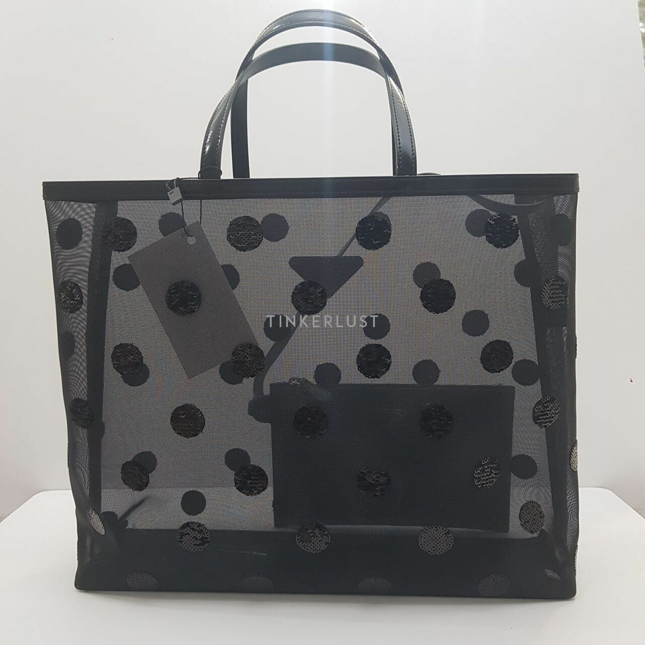 Prada 1BG416 Medium Sequin Polkadot Tote Bag Mesh with Pouch Logo