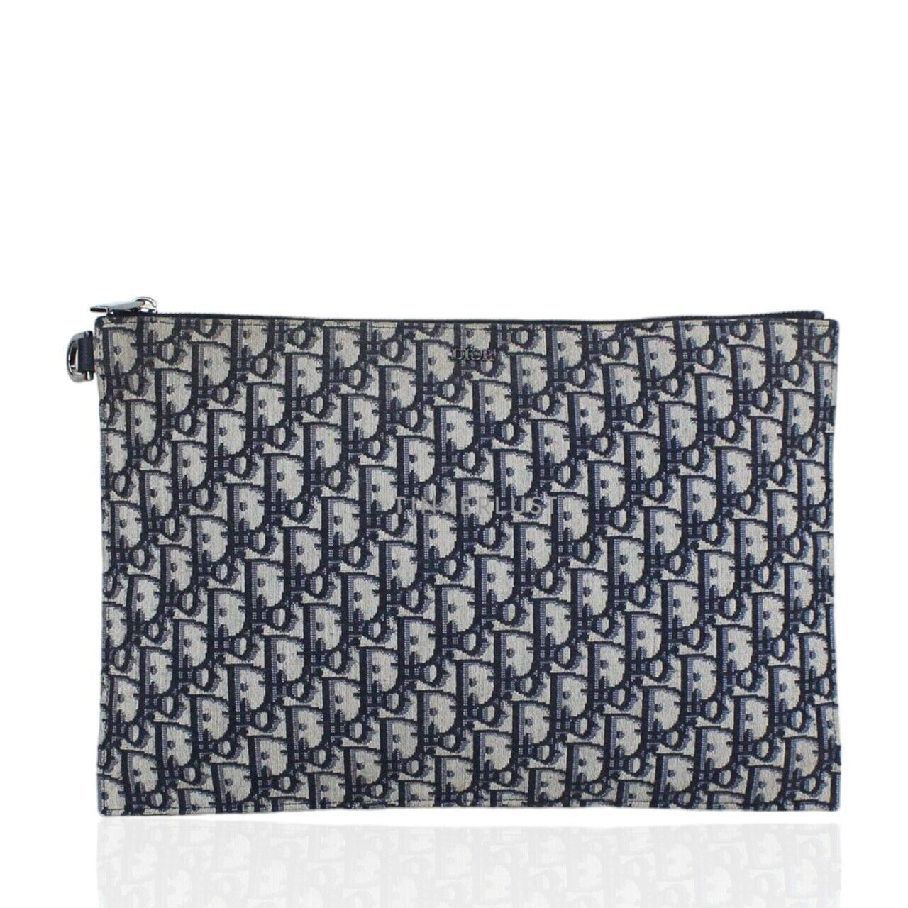 Christian Dior Navy Oblique Jacquard Flat Pouch