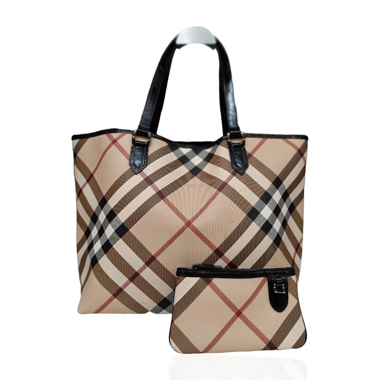 Burberry Nova Check Large Canvas & Patent Leather Tote Bag