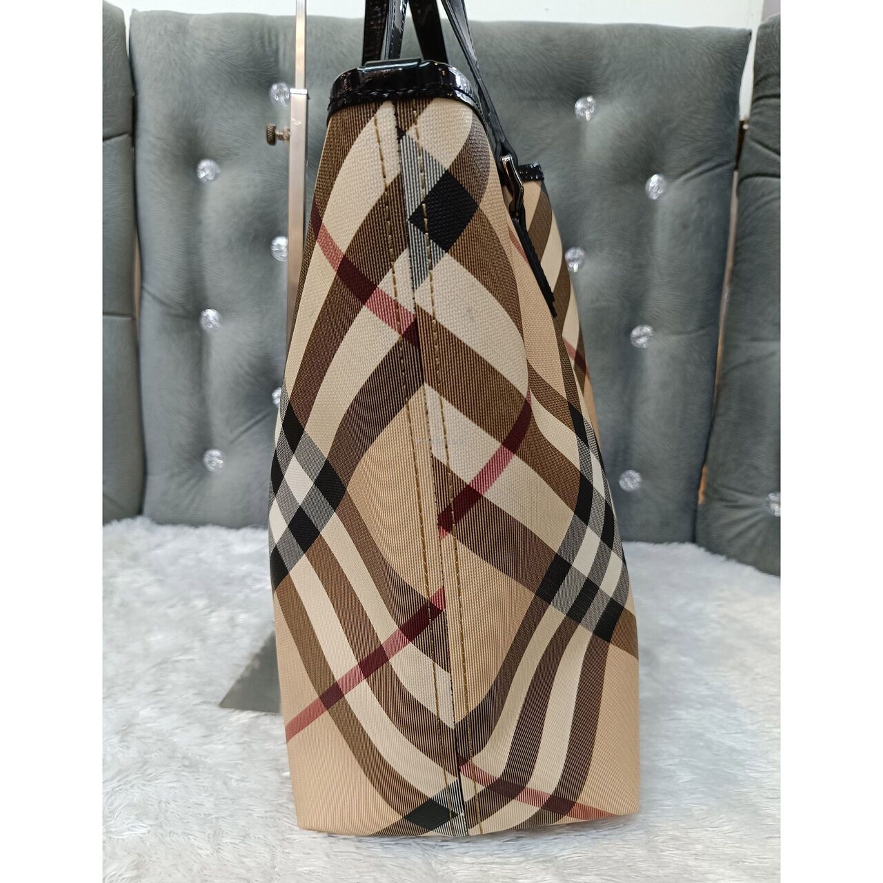 Burberry Nova Check Large Canvas & Patent Leather Tote Bag