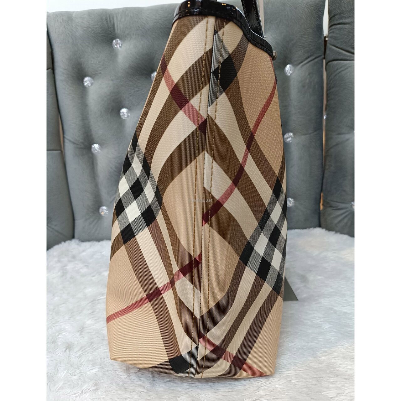 Burberry Nova Check Large Canvas & Patent Leather Tote Bag