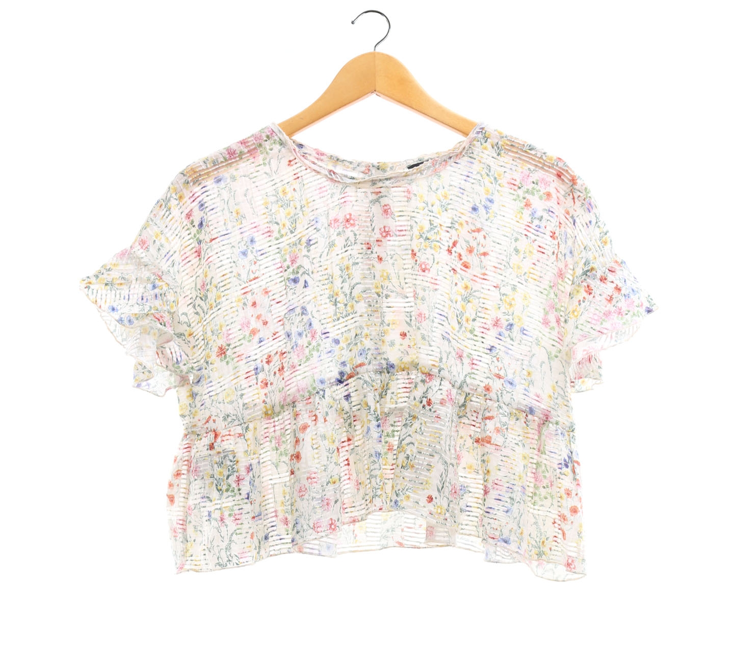 Zara White Floral Blouse