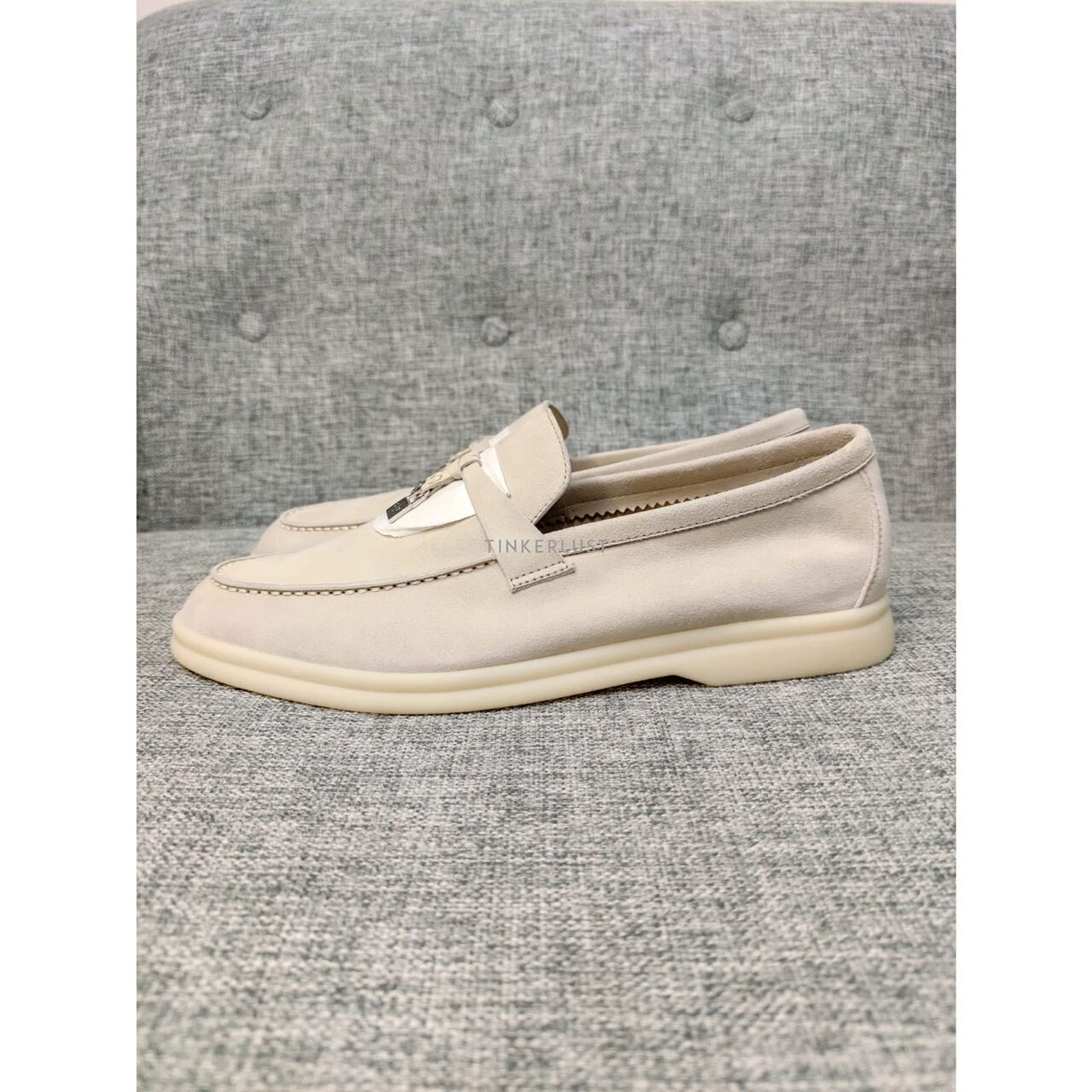 Loro Piana Summer Charm Walk Loafer Pearl Gray Phw Slip On Flats