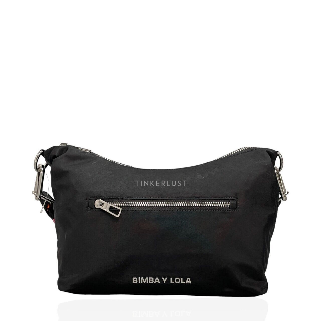 Bimba Y Lola Nylon Black Zipper with Strap Embroidered Sling Bag