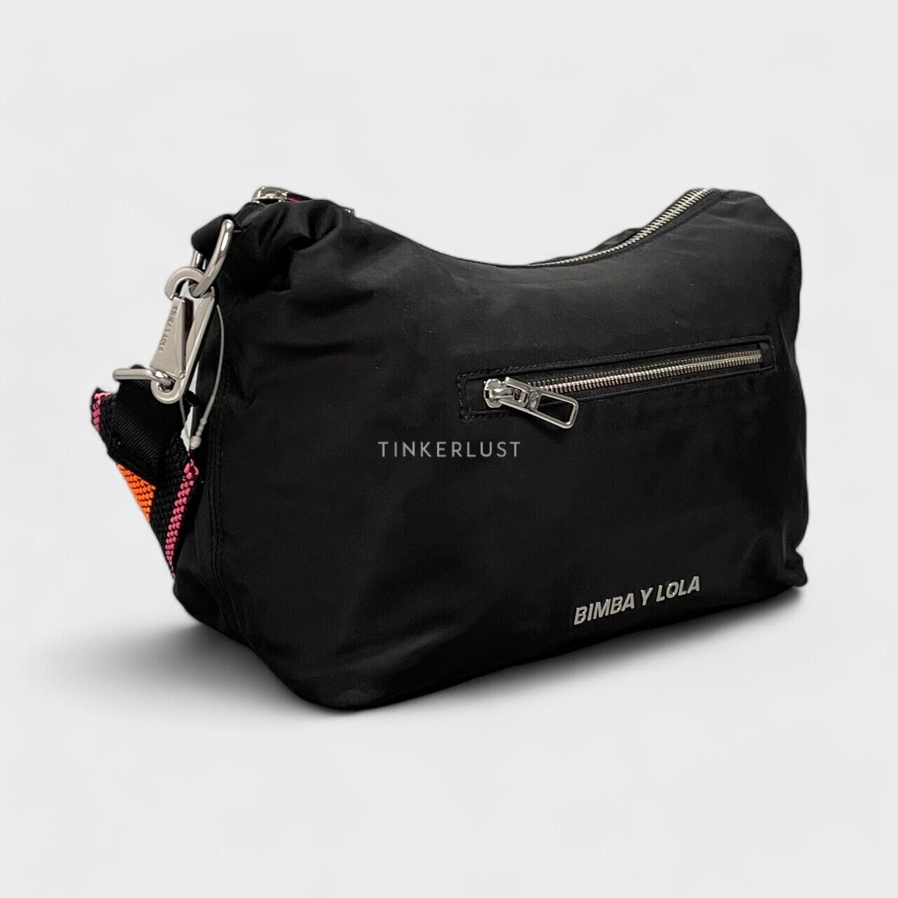 Bimba Y Lola Nylon Black Zipper with Strap Embroidered Sling Bag