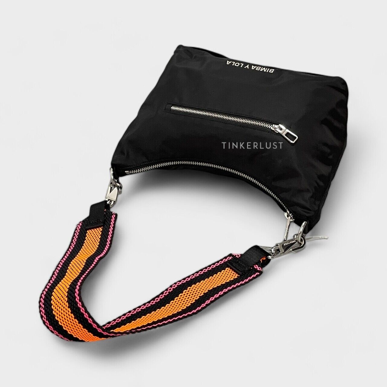 Bimba Y Lola Nylon Black Zipper with Strap Embroidered Sling Bag