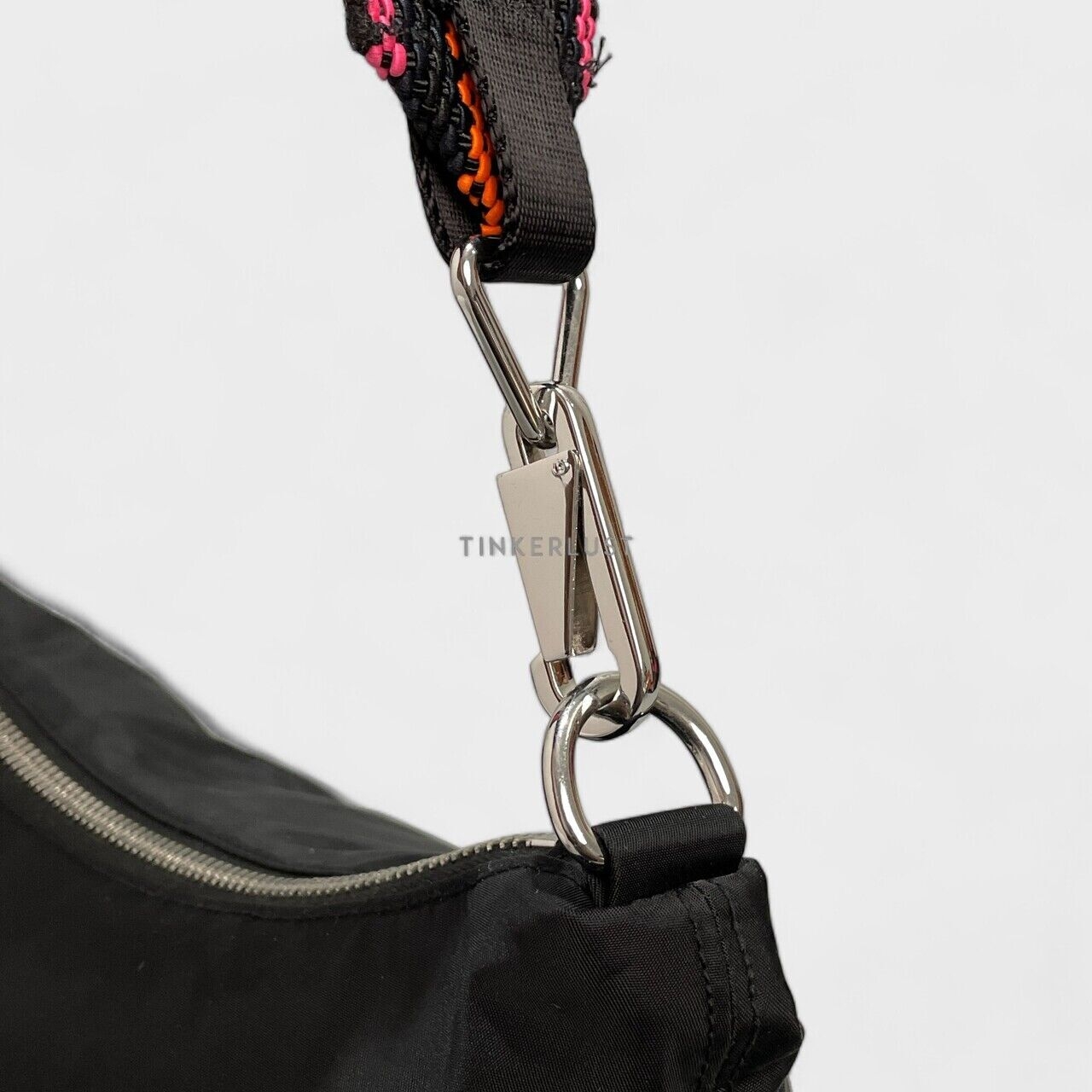 Bimba Y Lola Nylon Black Zipper with Strap Embroidered Sling Bag