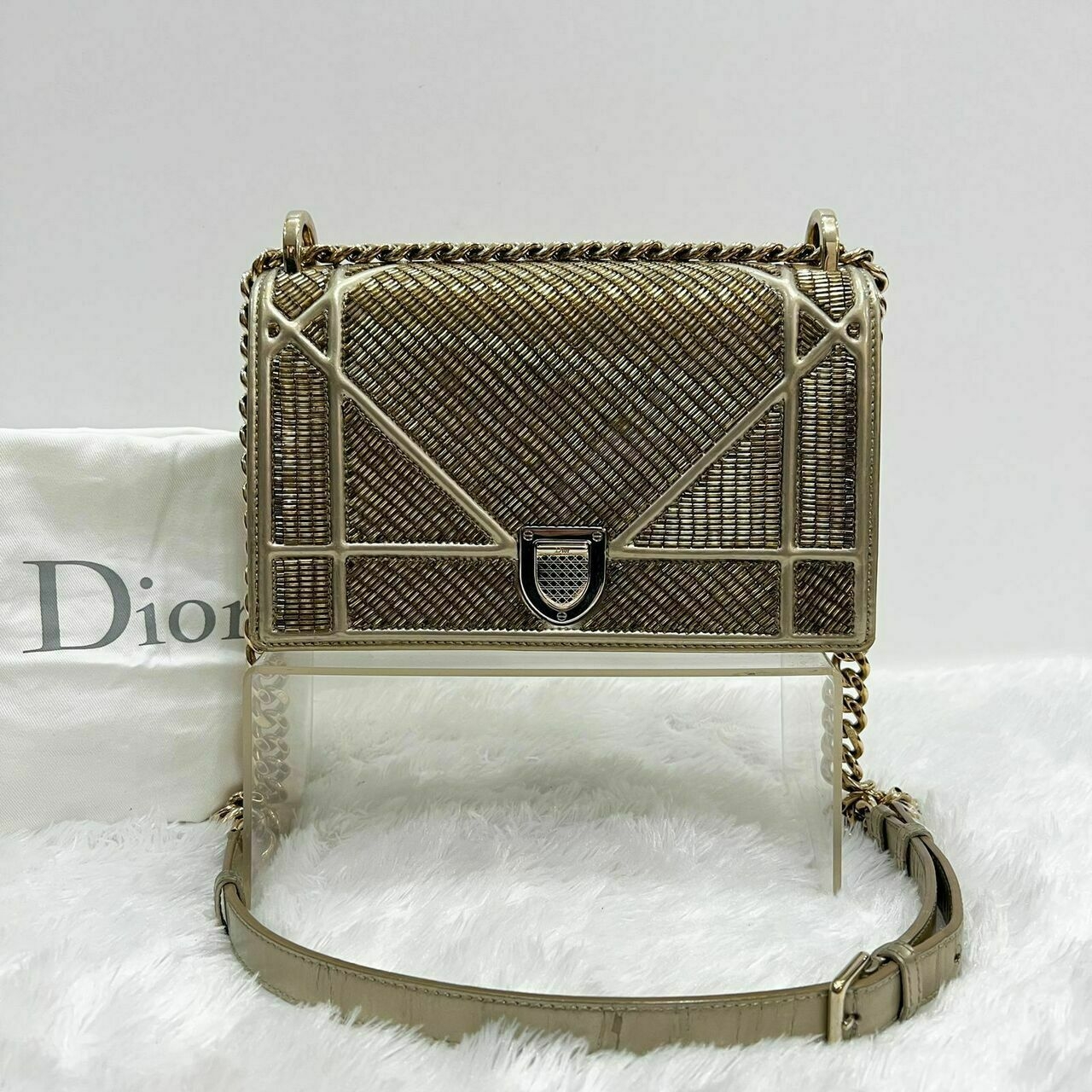 Christian Dior Diorama Small Metallic Gold Cannage Bag GHW 2015  Shoulder Bag