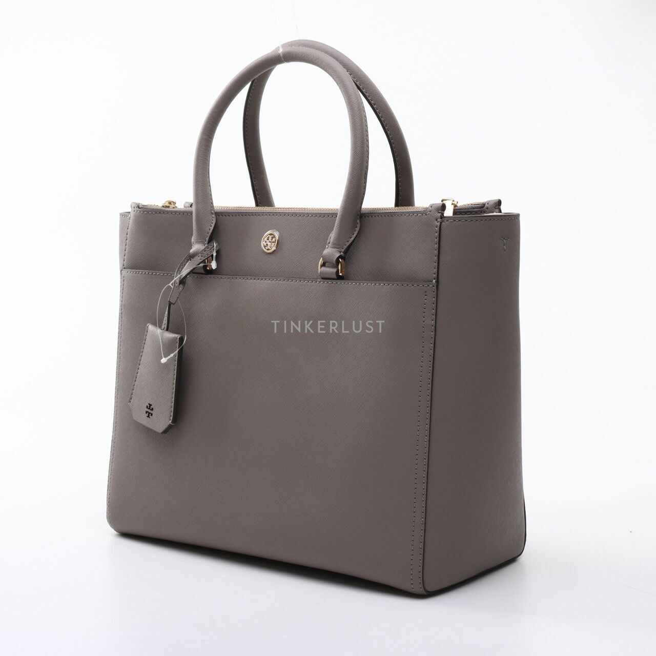 Tory Burch Robinson Double Zip Tote Gray Heron