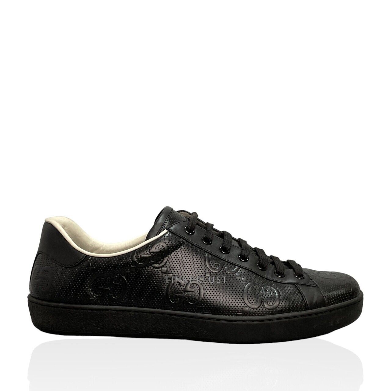 Gucci Ace GG Tennis Embossed Black Calfskin Sneakers