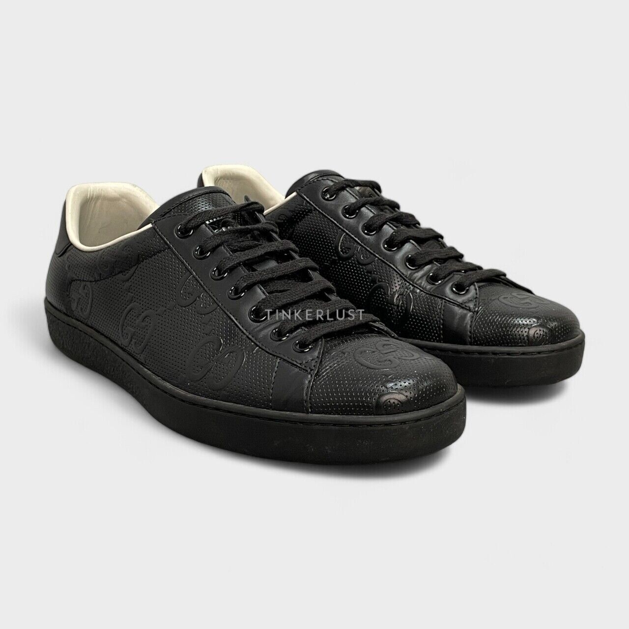 Gucci Ace GG Tennis Embossed Black Calfskin Sneakers