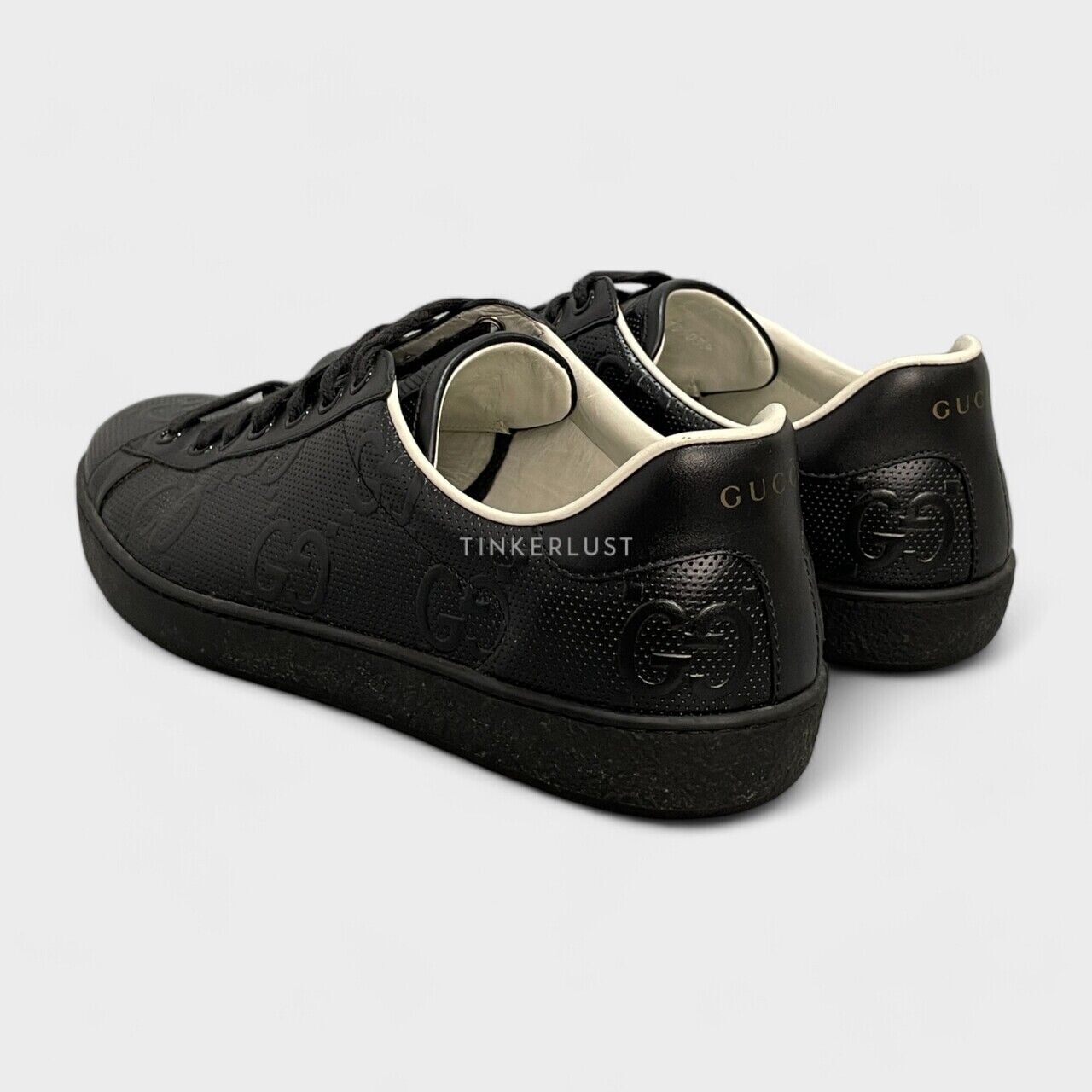 Gucci Ace GG Tennis Embossed Black Calfskin Sneakers