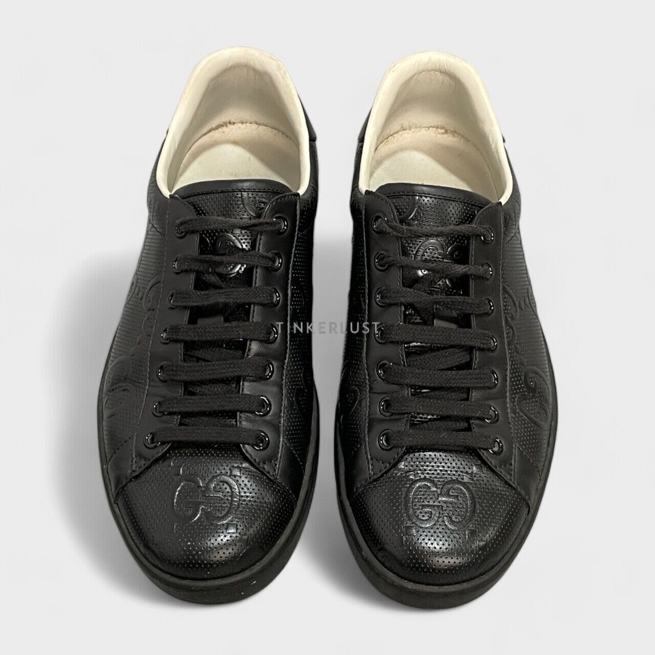 Gucci Ace GG Tennis Embossed Black Calfskin Sneakers