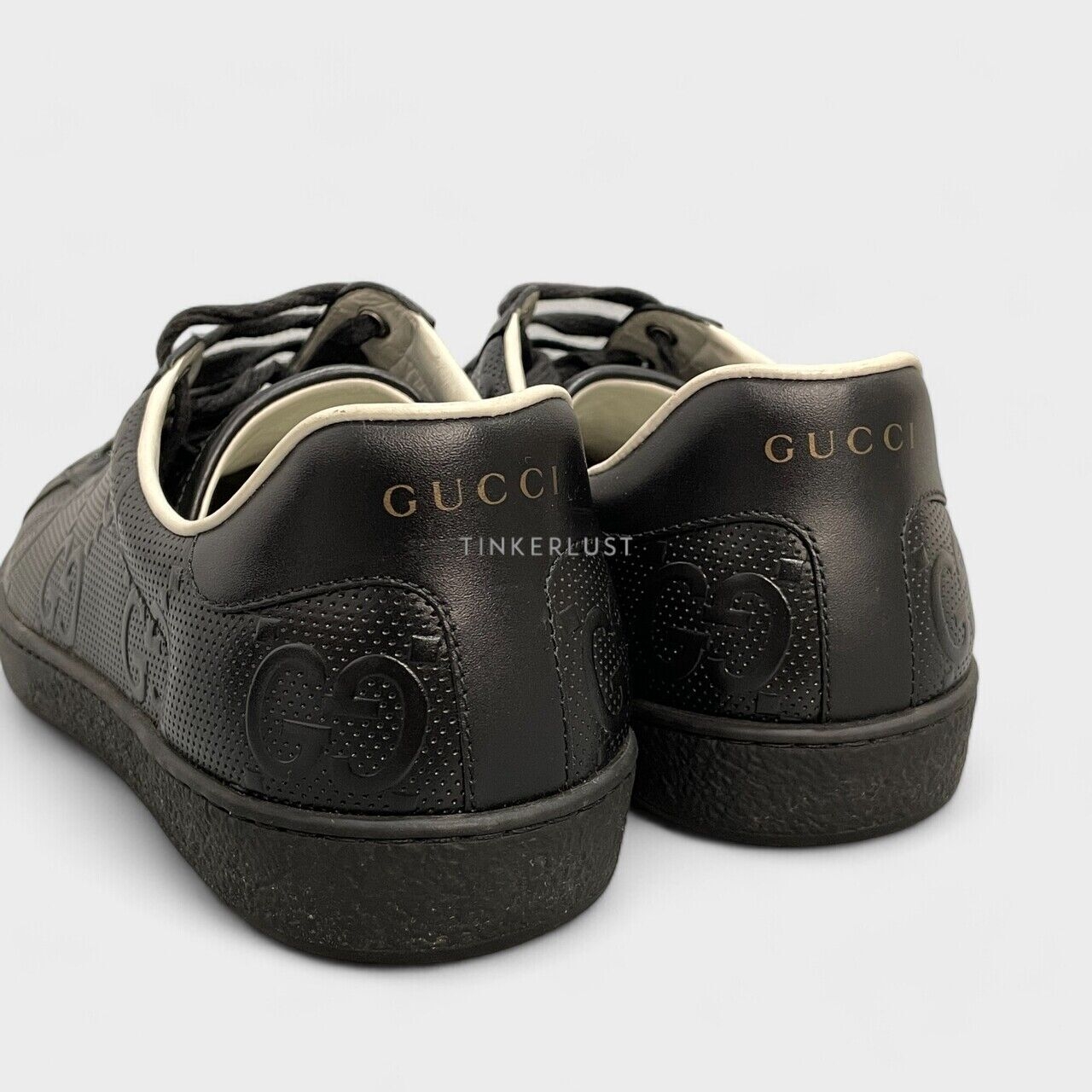 Gucci Ace GG Tennis Embossed Black Calfskin Sneakers