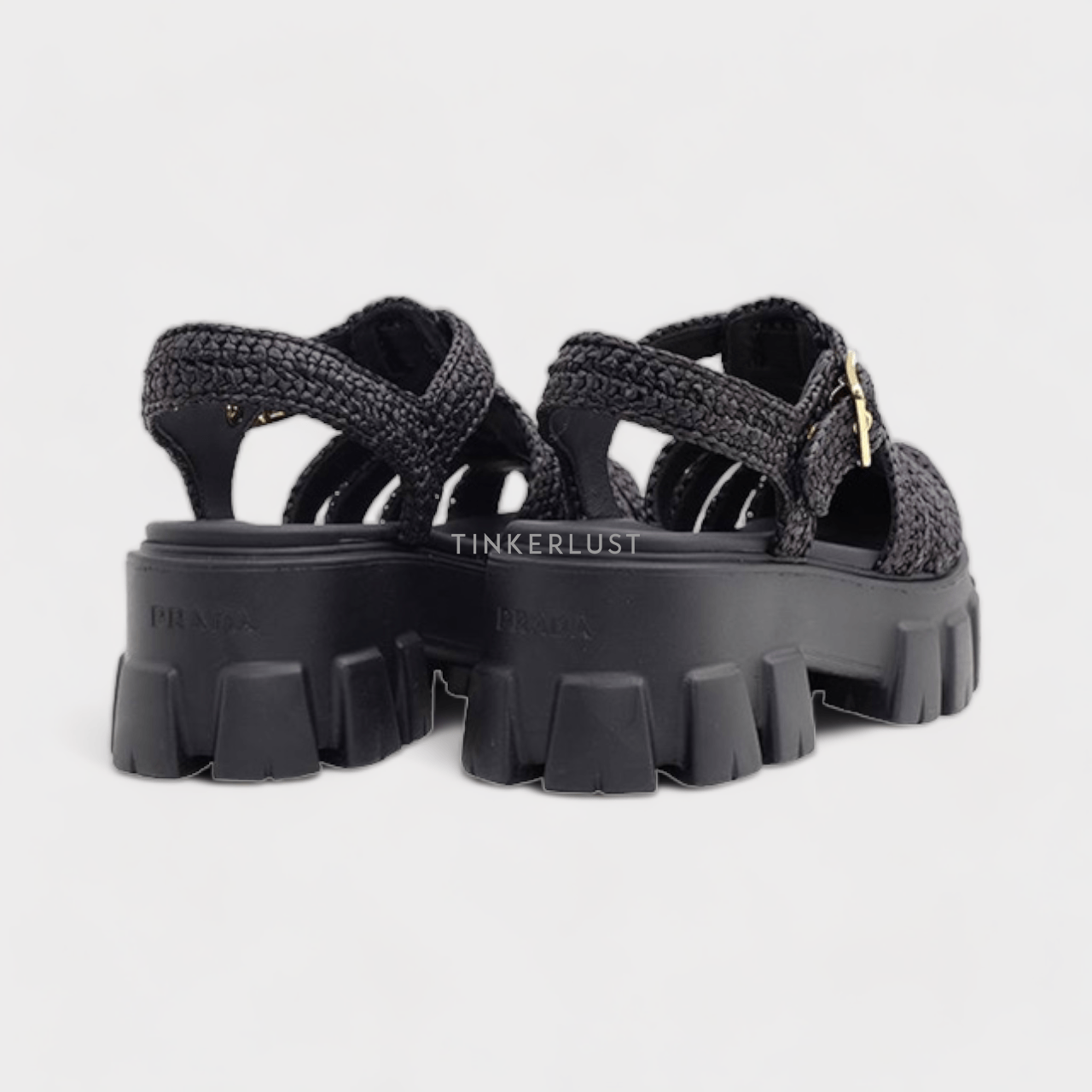 Prada Women Monolith Crochet Cage Sandals 55mm in Black