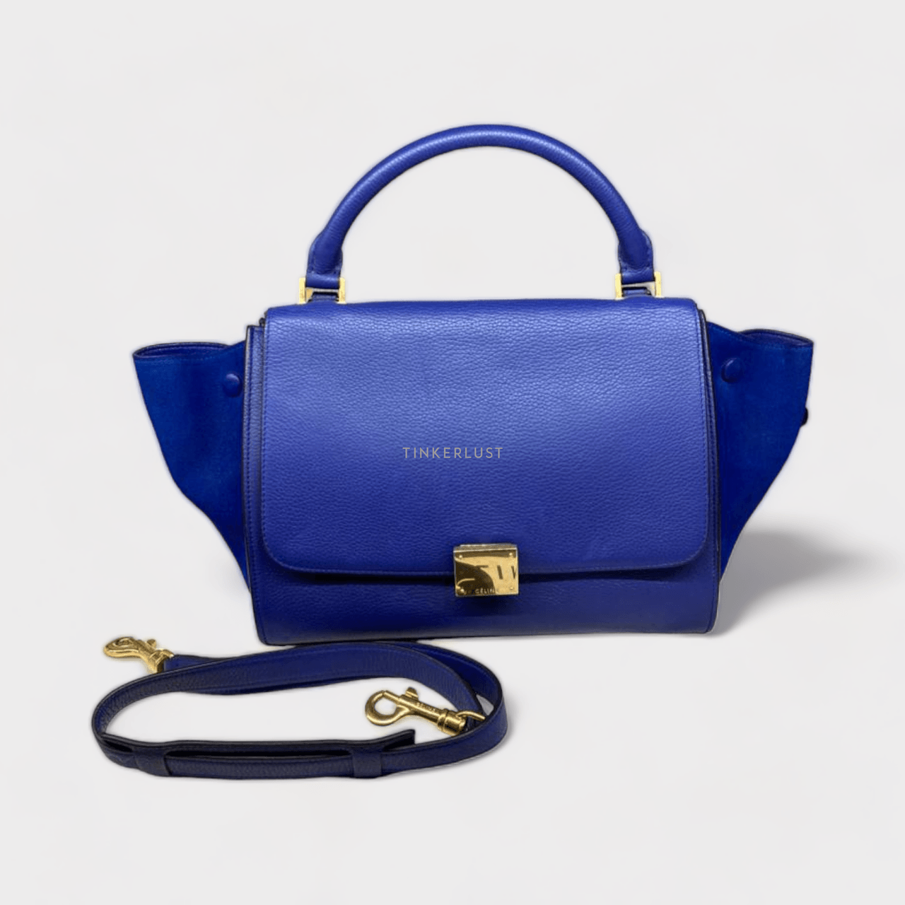 Celine Trapeze Blue GHW Satchel	