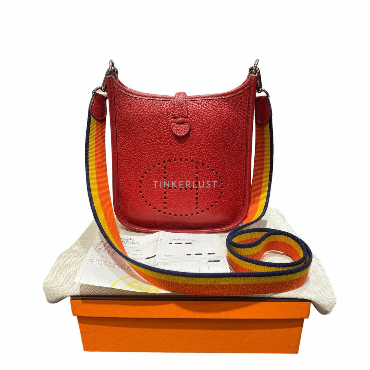 Hermes Mini Evelyne Clemence Sangle Wooly Red Casaque #C 2018 PHW Sling Bag