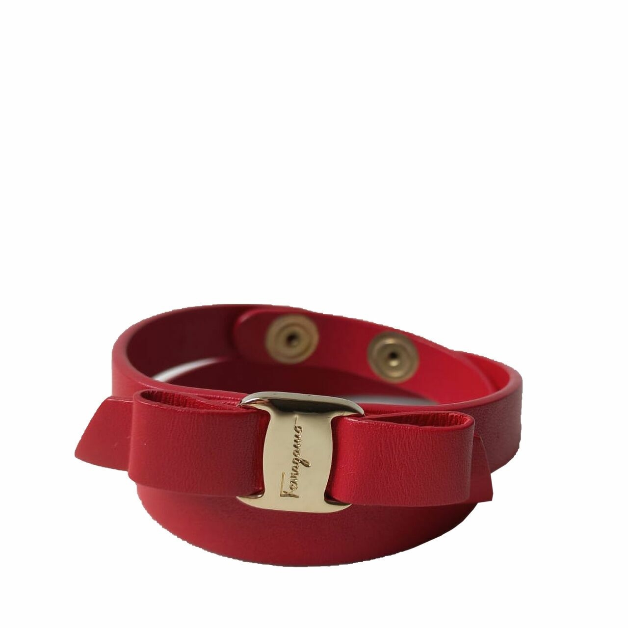 Salvatore Ferragamo Vara Bracelet Double Wrap Red GHW Jewellery