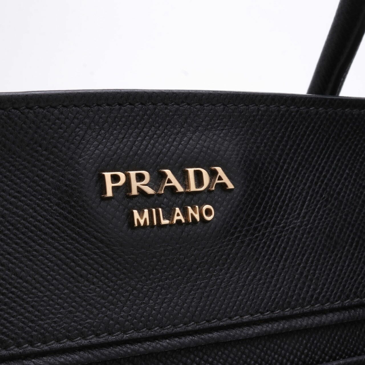 Prada Beige Canvas & Black Saffiano Hand Bag