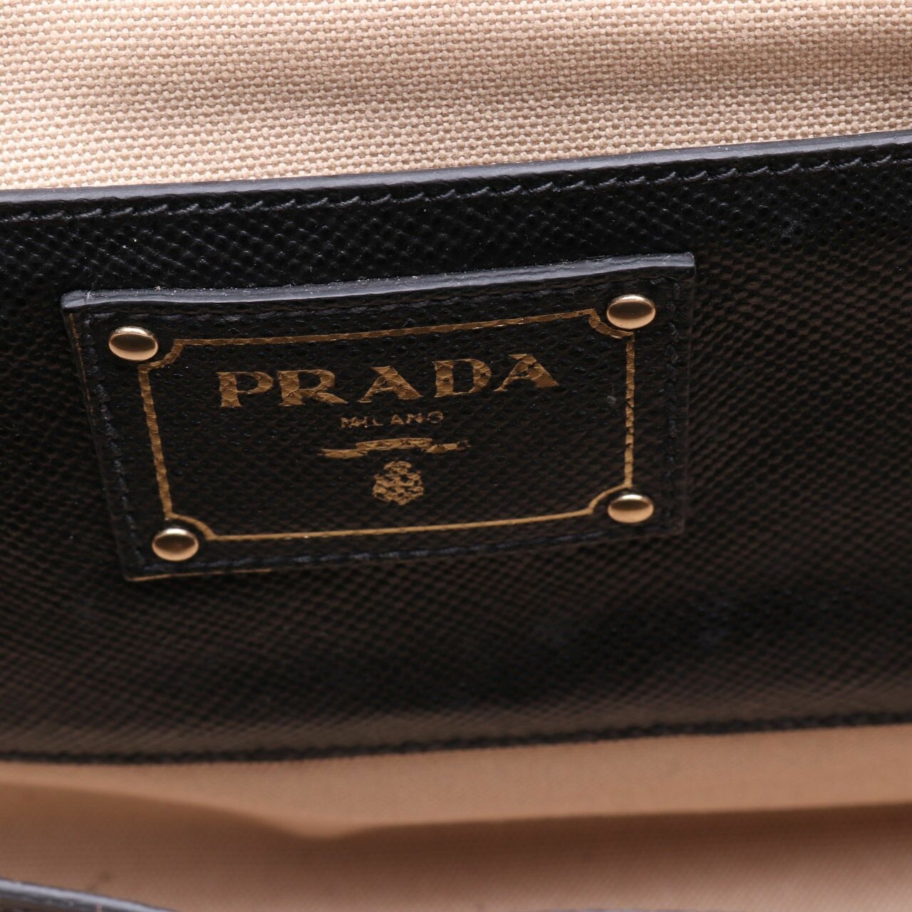 Prada Beige Canvas & Black Saffiano Hand Bag