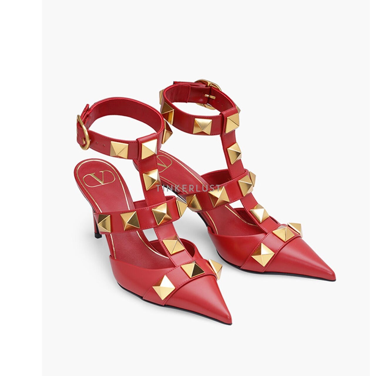 Valentino Garavani Roman Stud Pumps 80mm Calf with Cage in Red Heels