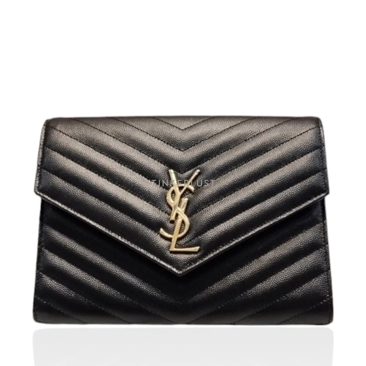 Saint Laurent Black Matelasse Envelope Clutch