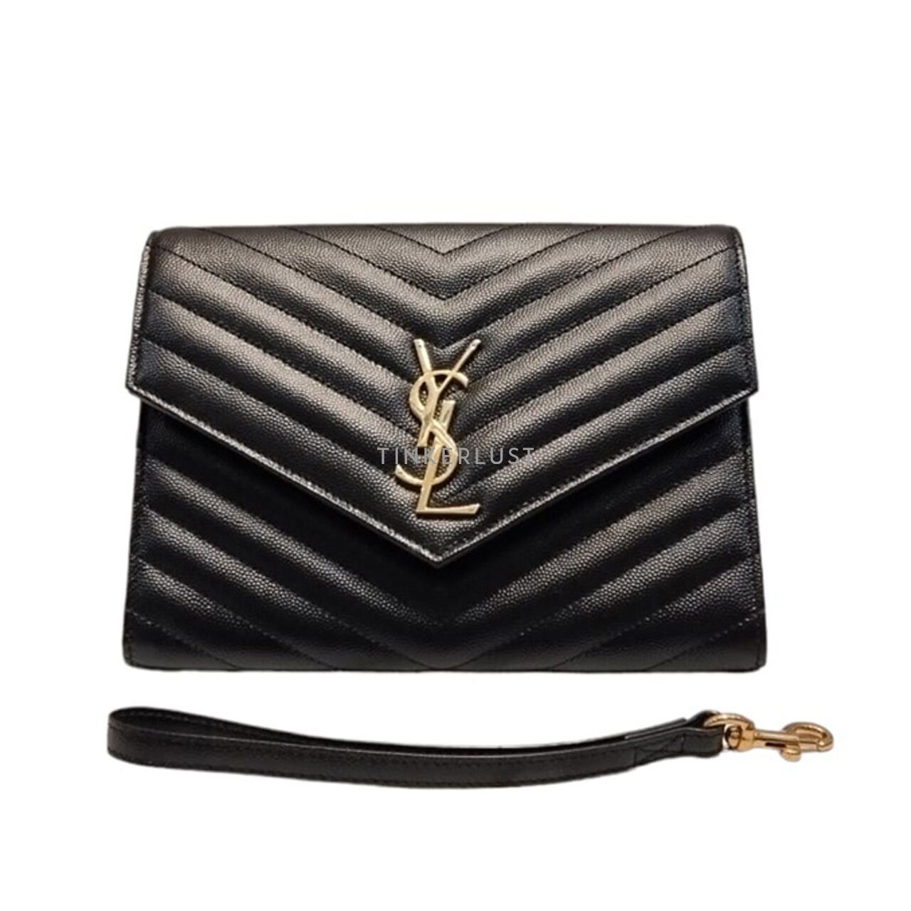 Saint Laurent Black Matelasse Envelope Clutch