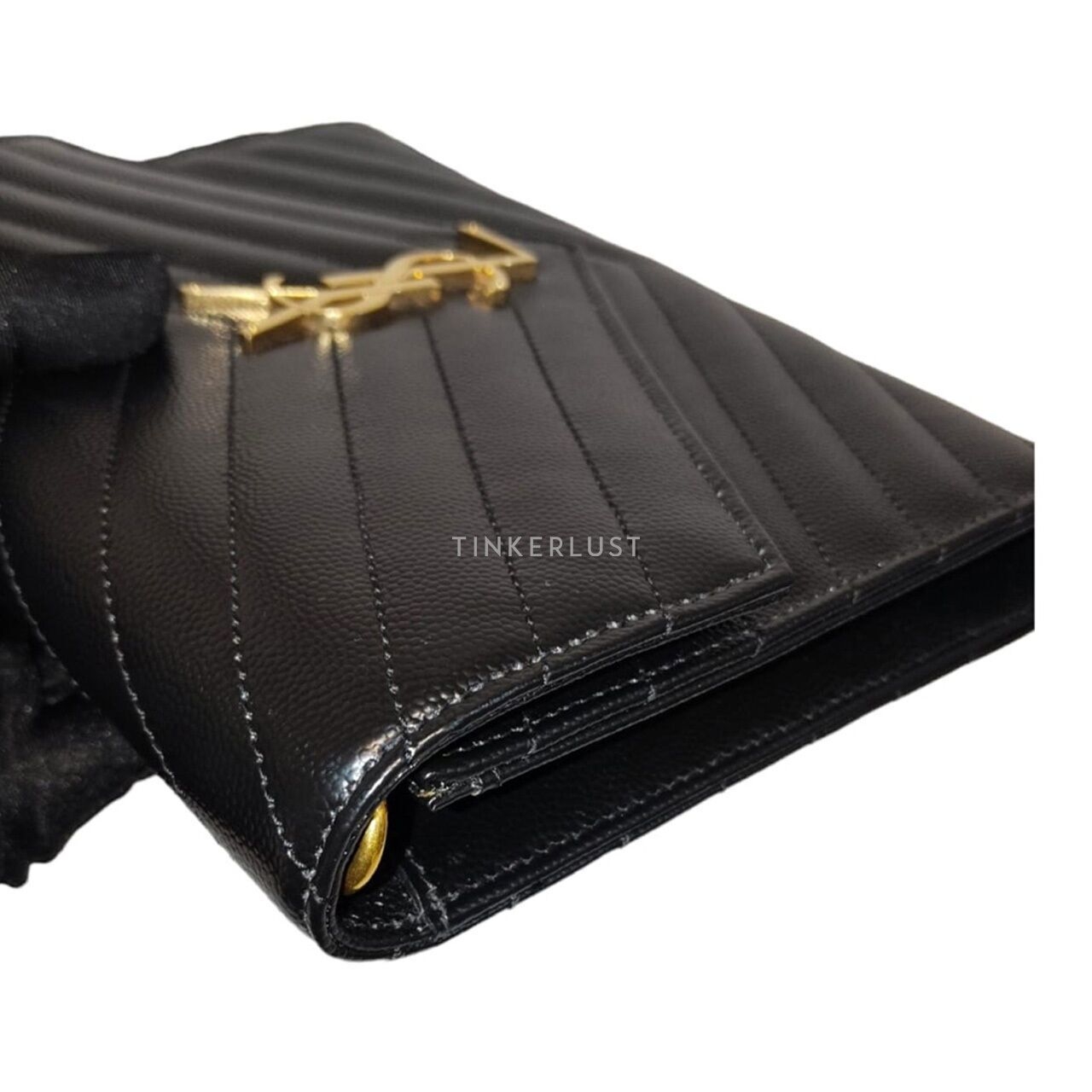 Saint Laurent Black Matelasse Envelope Clutch