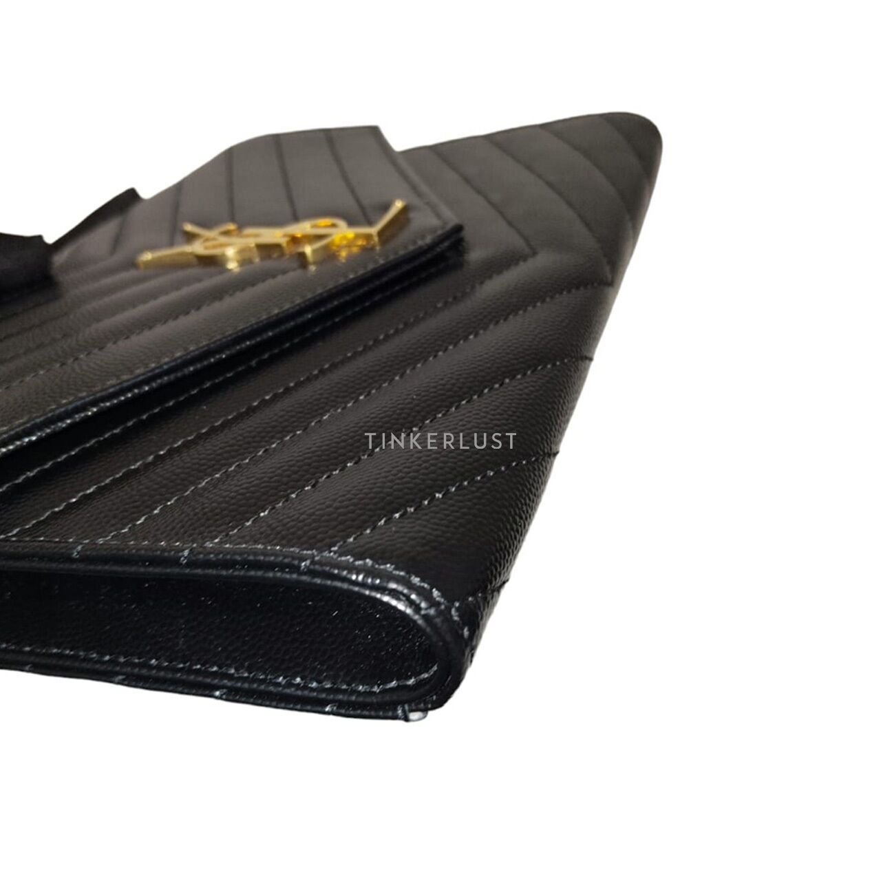 Saint Laurent Black Matelasse Envelope Clutch